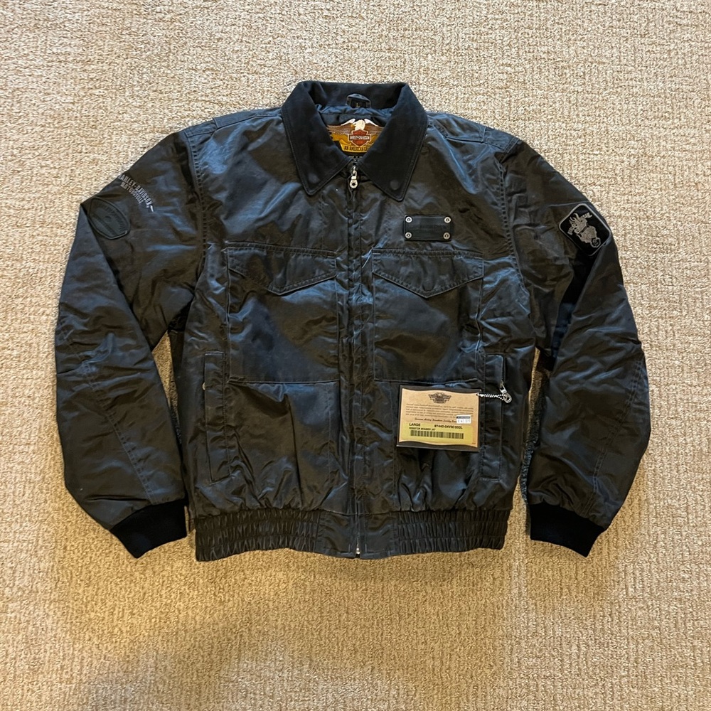New With Tags Harley Davidson Black Bomber  Embroidered Motorcycle Jacket Large